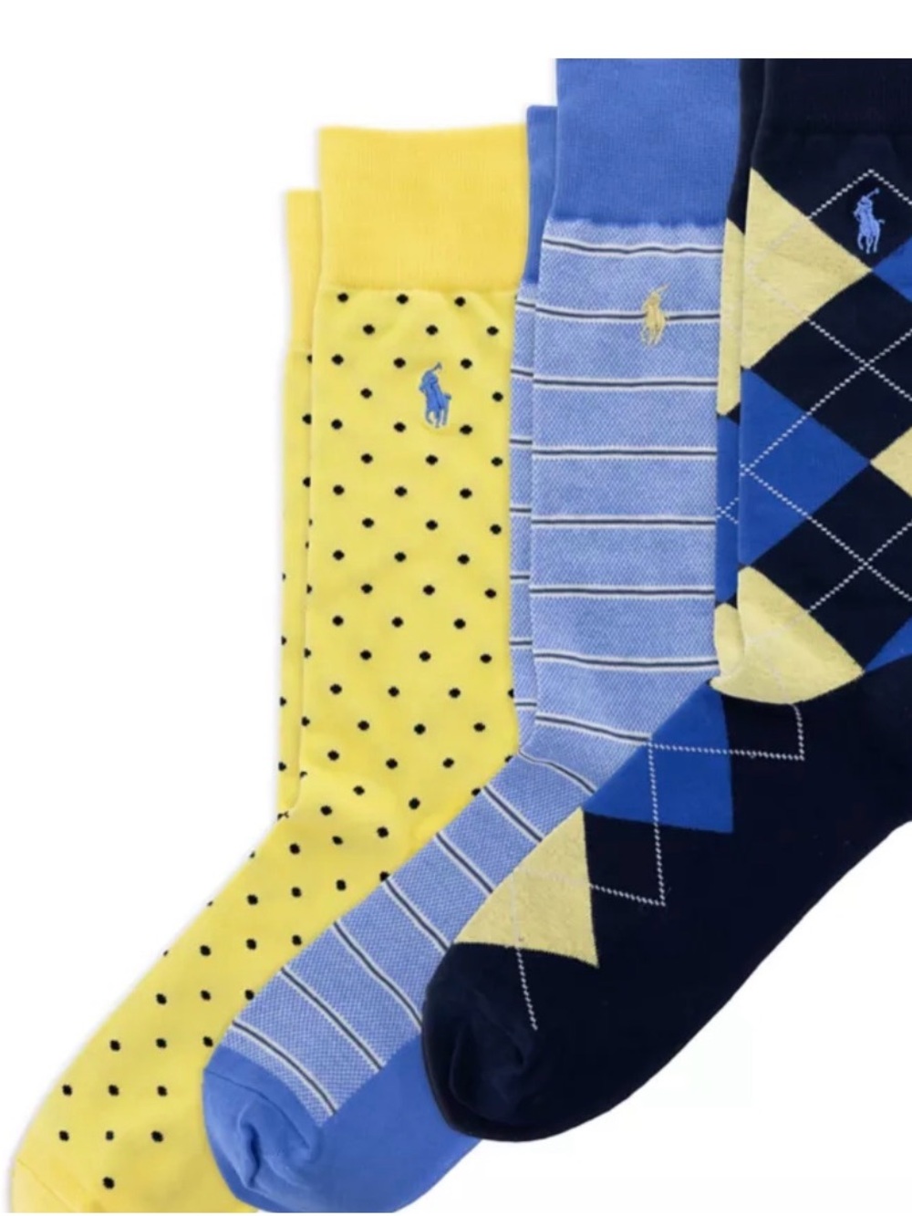 Polo by Ralph Lauren Yellow & Blue Patterned Crew Socks, 3-Pack